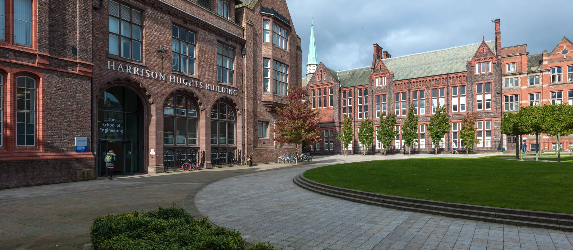 This is a picture of the Harrison Hughes Building in the Quad on the North Campus,  University of Liverpool