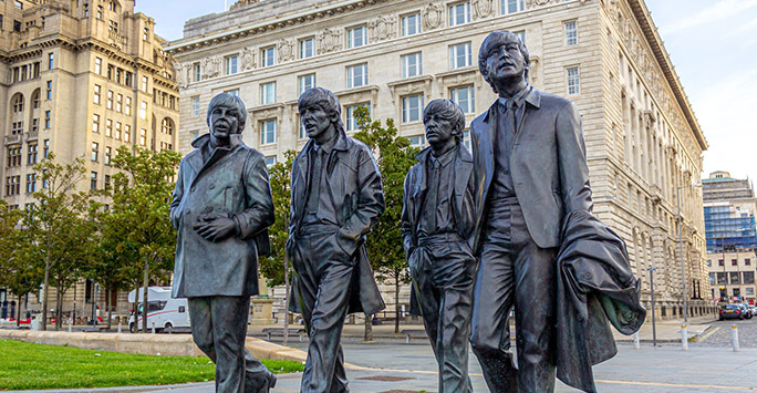Statue of the The Beatles at Liverpool pier head