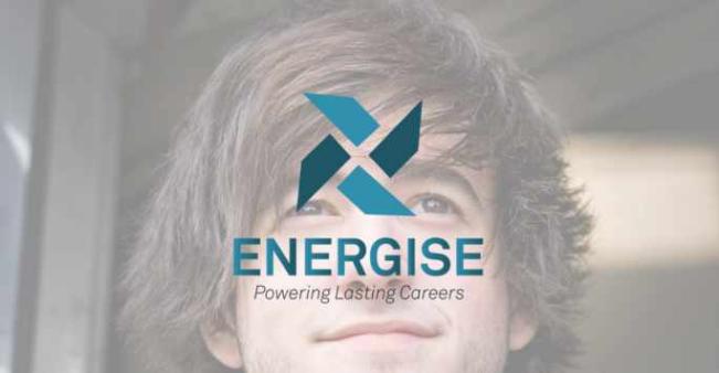 Student looking at the background energize logo