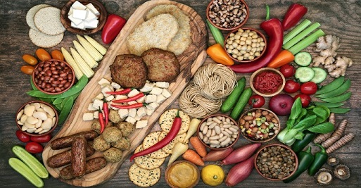 A selection of vegan foods