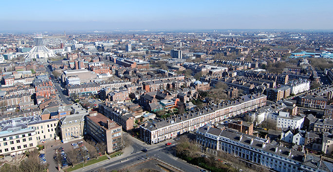 Aerial shot of Liverpool