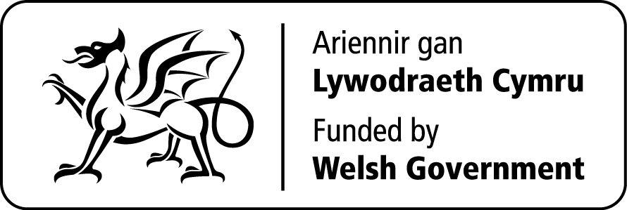 Dragon logo and text saying funded by Welsh government.