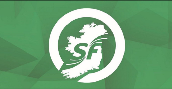 Sinn fein logo in white on a green background
