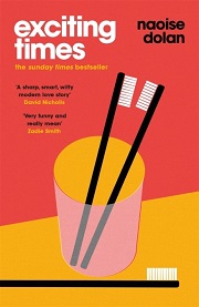 exciting times book cover red and orange drawing of two black toothbrushes in a glass