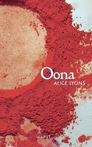 Oona by Alice Lyons - book title and authors name are aligned right and the main image is a circle of red dust