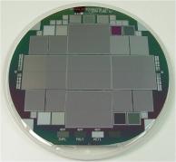 A silicon wafer with four large area pixel detectors