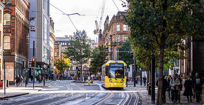 Tram in Manchester city centre