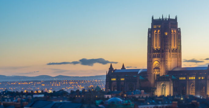 Liverpool Anglican Cathedral in sunset