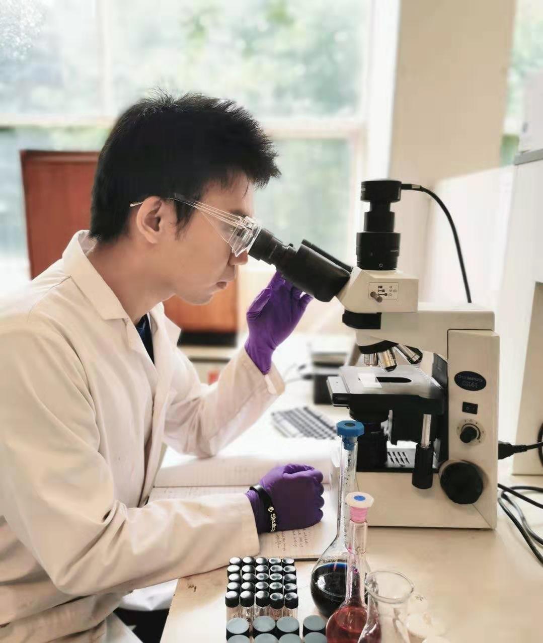 An image of a student looking into a microscope
