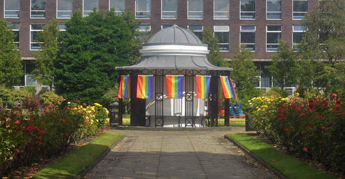 Pride flags on abercromby square