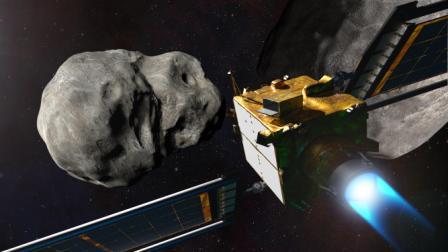 spaceship headed towards asteroid