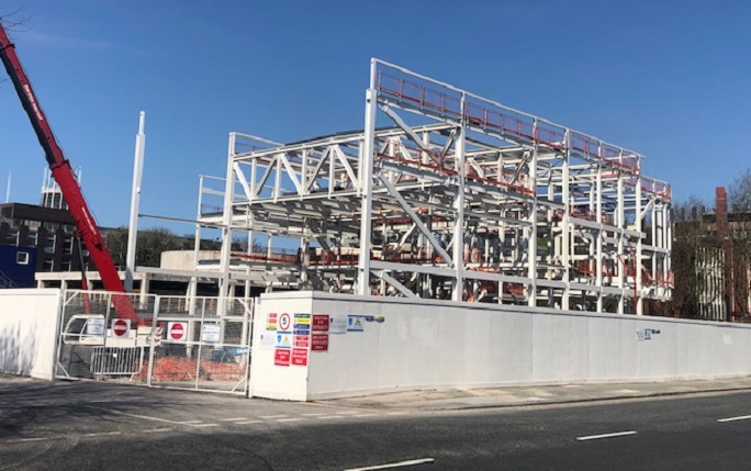 Building development at the Yoko Ono Lennon Centre site with framework going up in April 2020