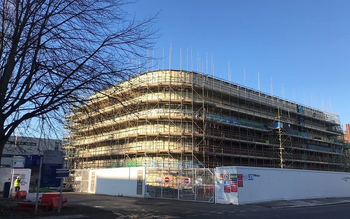 Building work continuing at the Yoko Ono Lennon Centre site with brick work façade being prepared December 2020