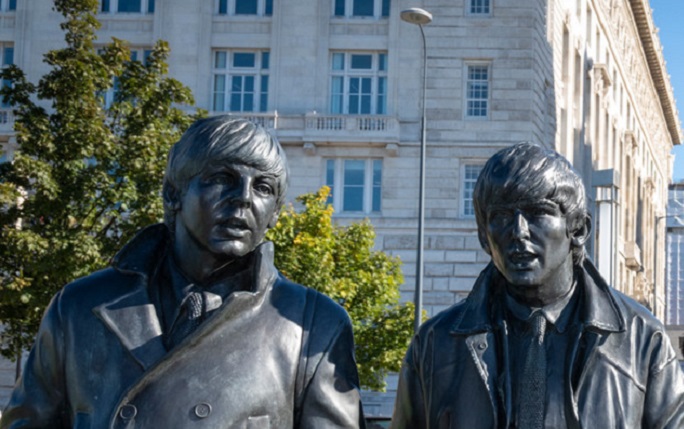 Cropped photo of The Beatles statue at the Pierhead, Liverpool