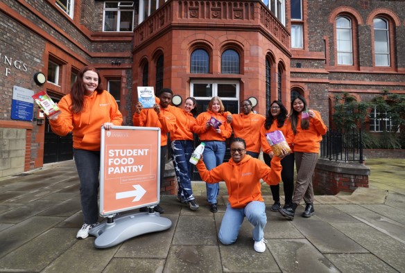 Students gathered in front of Student Food Pantry