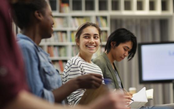 group of students in the library 