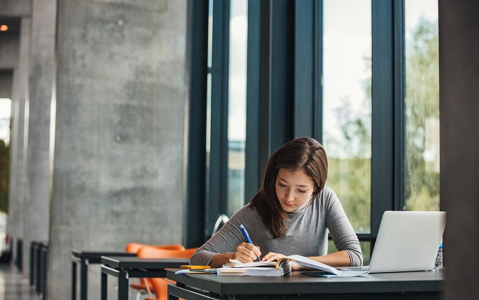 Student works hard in library