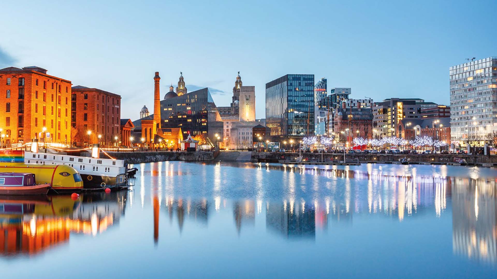 Liverpool's waterfront at sunset