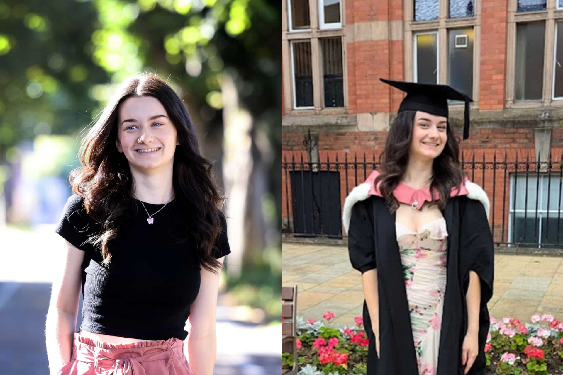 Lily on campus and at graduation
