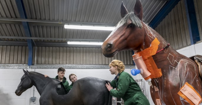 two students with horses