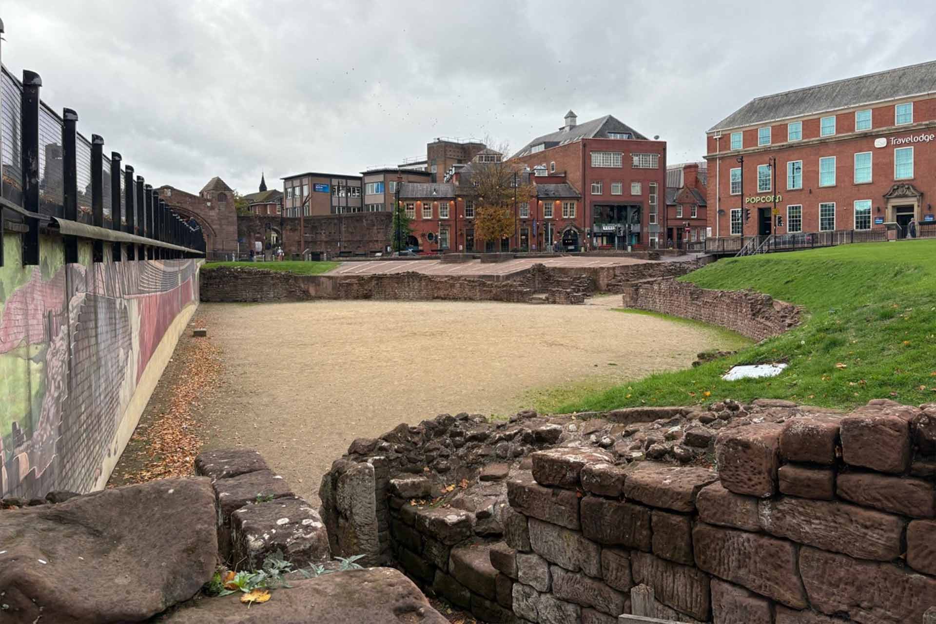Old remains of a brick amphitheatre outside
