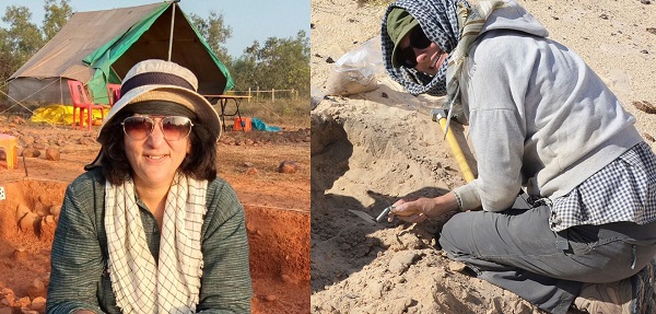 Dr Shanti Pappu and Dr Eleanor Scerri conducting excavations.