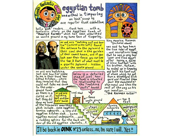 Comic strip of a discovered tomb by Frank Sidebottom