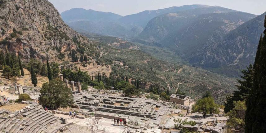 View of the mountains and columns in Greece