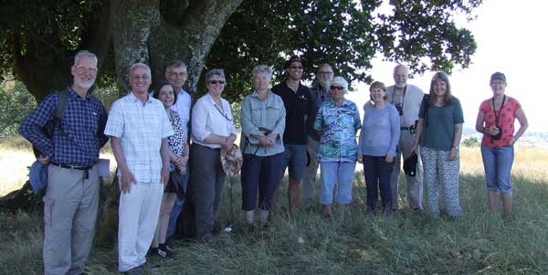 Harold and the HFSG group on the summit of Maungakieke pā (also known as One Tree Hill) with (centre) Malcolm Paterson of the Ngāti Whātua. 