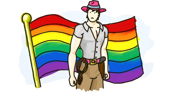 Illustration of explorer with rainbow flag