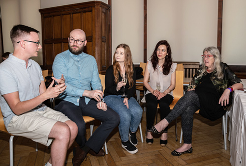 Mary Beard with students