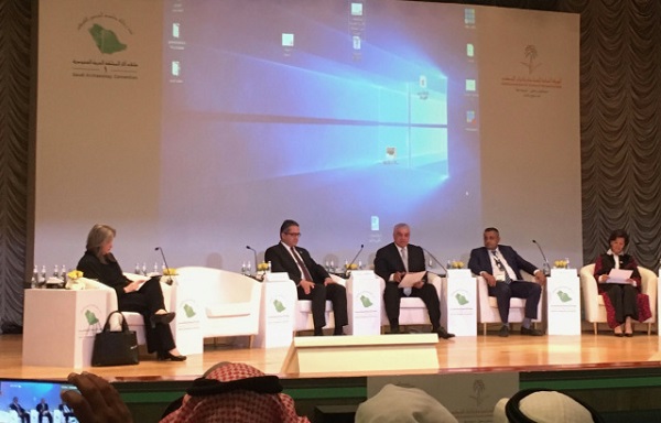 The session with the ministers of Antiquities of Palestine, Egypt, Zawi Hawass – the Chair, the Yemen minister, and Jordan minister, looking from left to right.