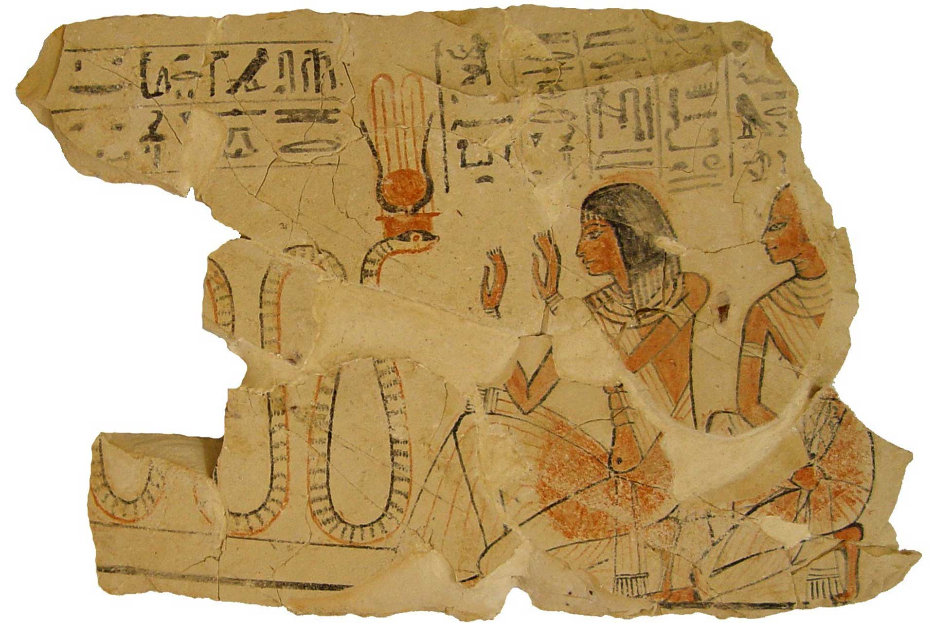 An old Egyptian papyrus with hieroglyphics and drawings on it.