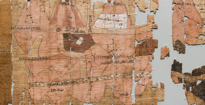 “Goldmine Papyrus” with a map of the Wadi Hammamat on the recto and several texts