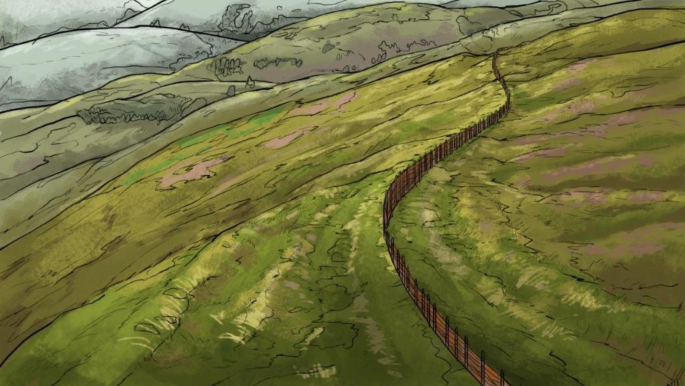 Artist’s impression of the Late Bronze Age hillfort fence