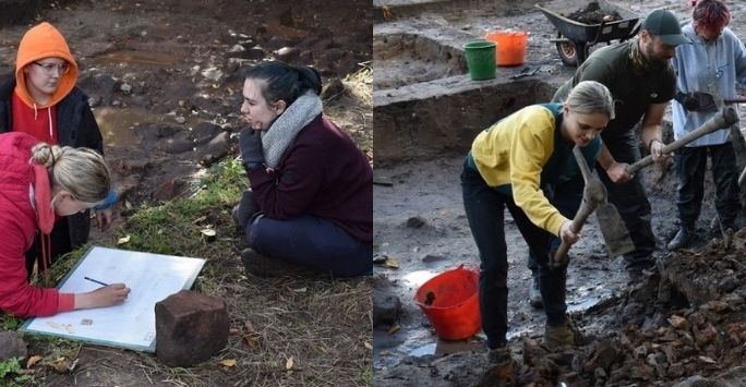 Students planning and executing a dig.