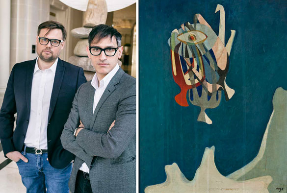 Curators and a surrealist painting