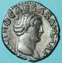 Roman coin with denarius of Otho on the front head side of the coin