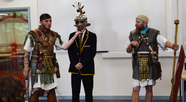 Demonstration of armour on school pupil