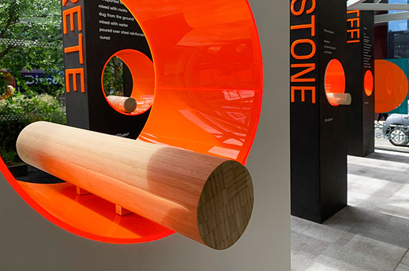 Wooden bar in orange perspex exhibition stand