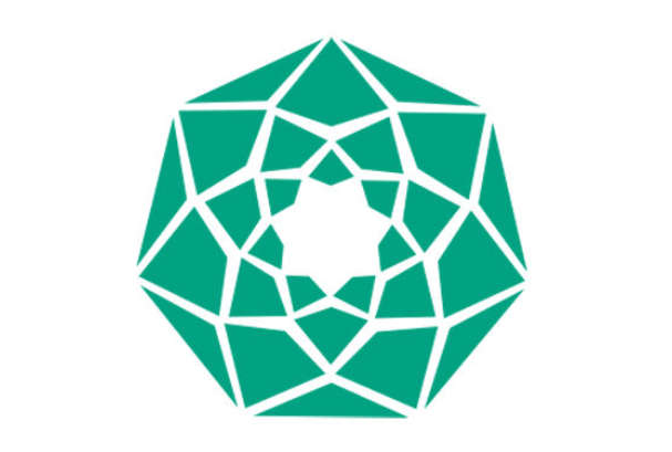 Aga Khan Trust for culture logo, a green heptagon with an interior motif to represent a flower.