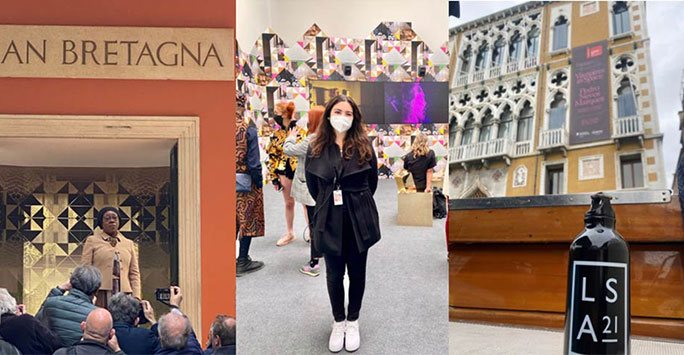 3 images showing the LSA exhibition at Venice