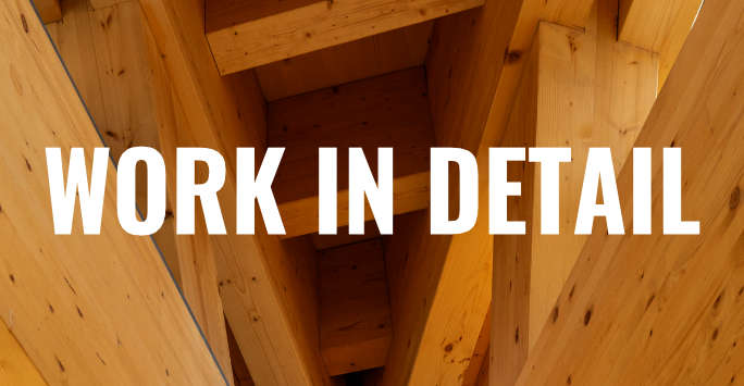 Close up of a wooden ceiling joint. Overlayed is the text 