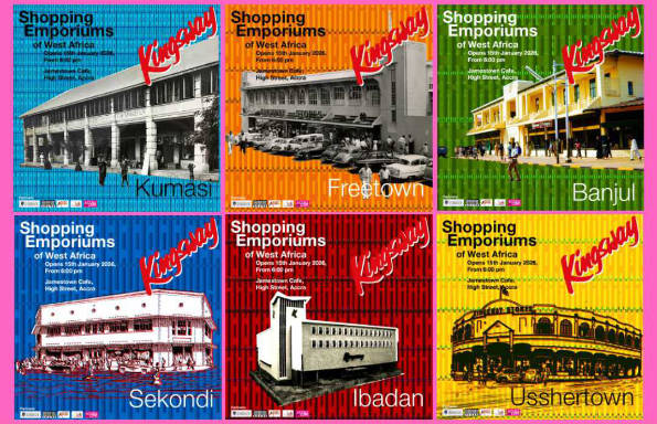 A series of images of West African supermarkets with the name 