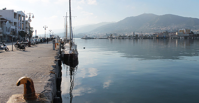 The port of Mitilini, the capital city of the island.