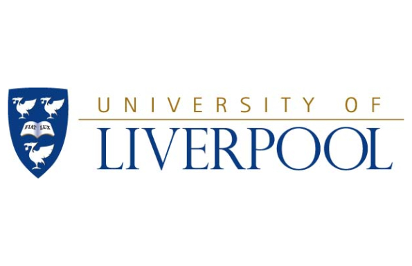 Shield featuring three Liver birds and text reading University of Liverpool