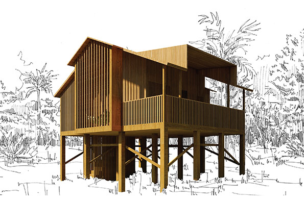 Rendered Image of Cambodia Remote Hideout Hut