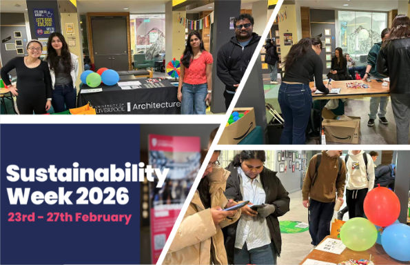 TIled gallery of images showing different aspects of a recycling initiatives, with images of people standing at tables discussing different options.