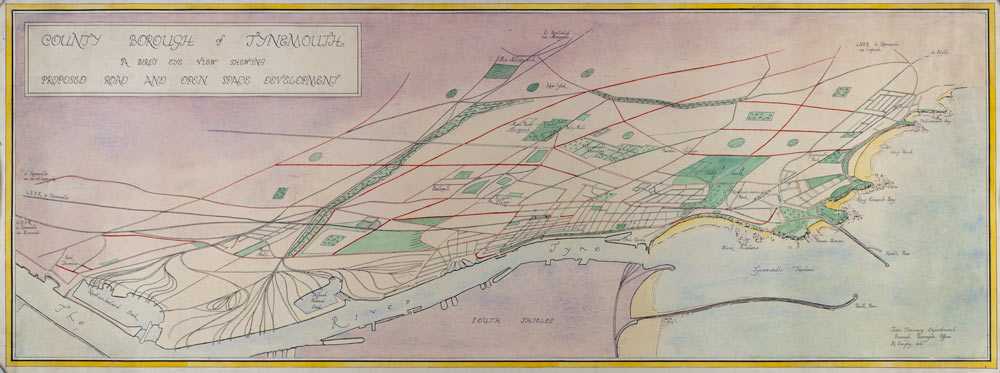 County Borough of Tynemouth, A Birds Eye View Showing Proposed Road and Open Space Development. By Courtesy of the University of Liverpool Library (DUN-18)