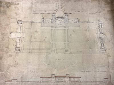 Hand drawn pen and ink plans of a architectural project.